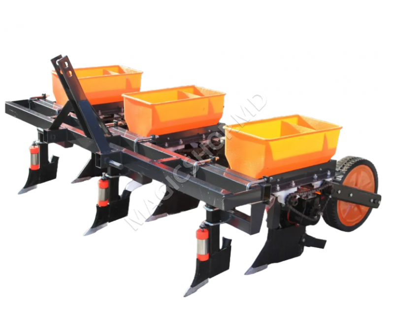 Semănătoare 3 rânduri pentru motocultor, cu distribuitor de îngrășăminte